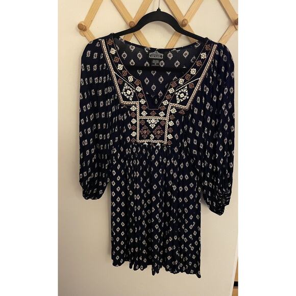 Angie Dress Women's Small Mini Bohemian Tunic Embroidery 3/4 Sleeves - Picture 2 of 6